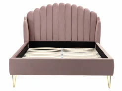 Vente-unique Cama con cabecero ondulado 140 x 190 cm Terciopelo rosa charme vintage + colchón SAGALI