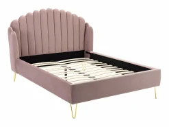 Online Vente-unique Cama con cabecero ondulado 140 x 190 cm Terciopelo rosa charme vintage SAGALI Rosa palo
