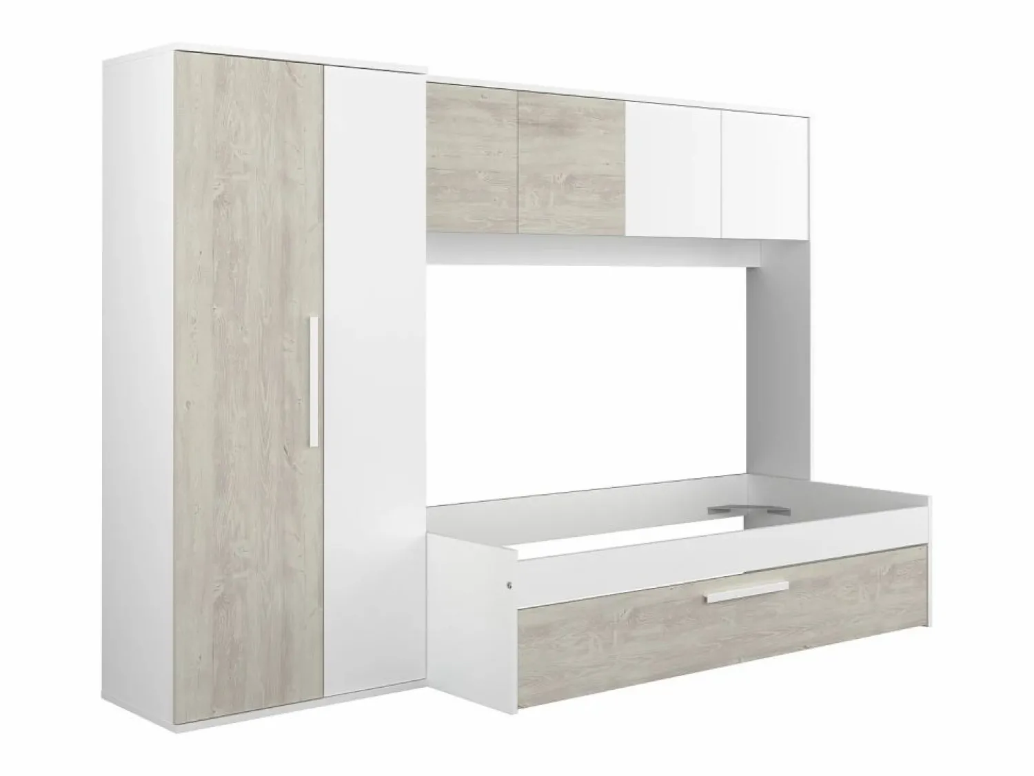 Discount Cama con cajón nido 2 x 90 x 200 con armario blanco y natural - LUMOKA Cama Nido