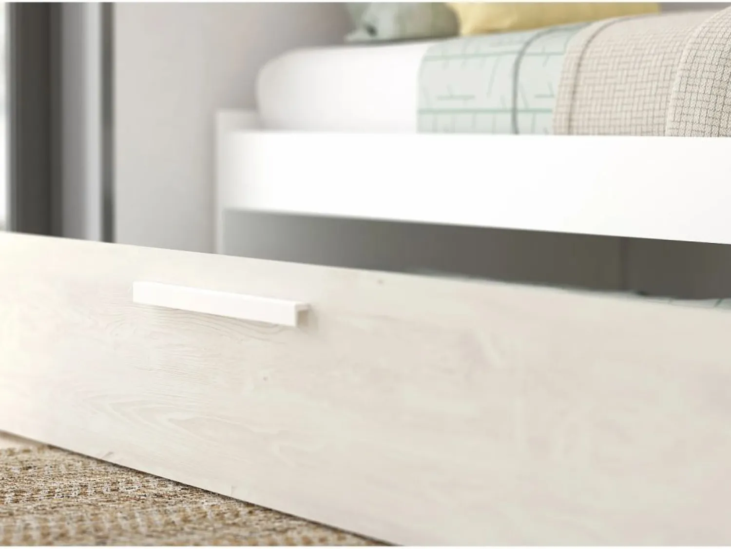 Discount Cama con cajón nido 2 x 90 x 200 con armario blanco y natural - LUMOKA Cama Nido
