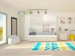 Discount Cama con cajón nido 2 x 90 x 200 con armario blanco y natural - LUMOKA Cama Nido