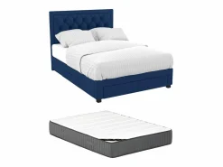 Hot Vente-unique Cama con cajones en terciopelo azul 160 x 200 cm + colchón LEOPOLD Azul oscuro