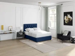 Hot Vente-unique Cama con cajones en terciopelo azul 160 x 200 cm + colchón LEOPOLD Azul oscuro