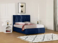 Hot Vente-unique Cama con cajones en terciopelo azul 160 x 200 cm + colchón LEOPOLD Azul oscuro