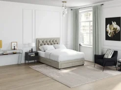 Vente-unique Cama con cajones tela de terciopelo 180 x 200 cm + colchón LEOPOLD Beige
