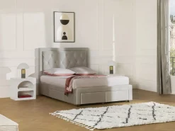 Vente-unique Cama con cajones tela de terciopelo 180 x 200 cm + colchón LEOPOLD Beige