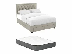 Outlet Vente-unique Cama con cajones tela de terciopelo 140 x 190 cm + colchón LEOPOLD Beige