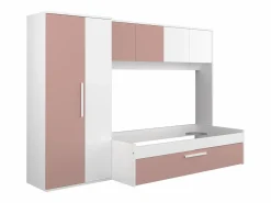 Vente-unique Cama con cama nido 2 x 90 x 200 con armario rosa y blanco - LUMOKA