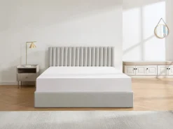 New Vente-unique Cama con canapé 140 x 190 cm de tela - SARANELI Gris claro