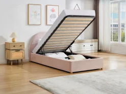 Clearance Cama con canapé 90 x 190 cm de terciopelo de pana color + colchón - LIRIMO Cama Terciopelo|Cama Infantil
