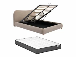Best Vente-unique Cama con canapé 140 x 190 cm en tela color + colchón - VANARI Topo