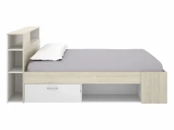 Best Vente-unique Cama con canapé 120 x 190 cm en color natural y blanco + somier de láminas - LEANDRE Color natural claro / Blanco