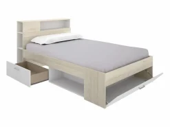 Best Vente-unique Cama con canapé 120 x 190 cm en color natural y blanco + somier de láminas - LEANDRE Color natural claro / Blanco