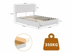 Sale Cama con canapé con LED RGB y puertos USB-C/USB – 160x200 cm – Tejido – Cabecero ajustable – Gran capacidad de almacenaje Cama Con Canapé|Cama Con Almacenaje