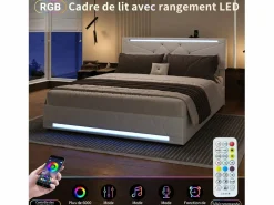 Sale Cama con canapé con LED RGB y puertos USB-C/USB – 160x200 cm – Tejido – Cabecero ajustable – Gran capacidad de almacenaje Cama Con Canapé|Cama Con Almacenaje