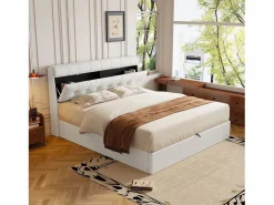 Best Cama con canapé de 140 x 190 cm con cabecero de almacenaje - LED - Piel sintética - (sin colchón) Cama Con Canapé