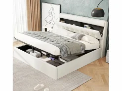 Best Cama con canapé de 140 x 190 cm con cabecero de almacenaje - LED - Piel sintética - (sin colchón) Cama Con Canapé