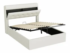 Best Cama con canapé de 140 x 190 cm con cabecero de almacenaje - LED - Piel sintética - (sin colchón) Cama Con Canapé