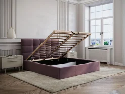 Discount Cama con canapé queen size 160 x 200 cm de tela burdeos - ELIAVA Colección Rouge Passion