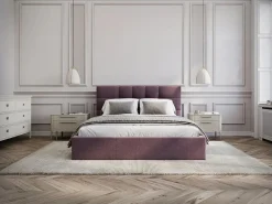 Discount Cama con canapé queen size 160 x 200 cm de tela burdeos - ELIAVA Colección Rouge Passion