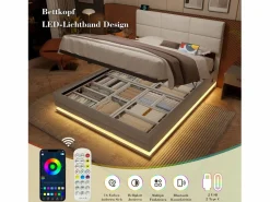 Merax Cama con canapé tapizado - 140 x 200 cm - cabecero ajustable - con USB + LED - canapé hidráulico - terciopelo -