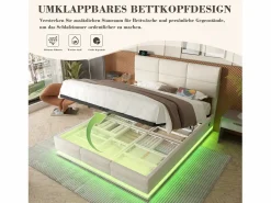 Merax Cama con canapé tapizado - 140 x 200 cm - cabecero ajustable - con USB + LED - canapé hidráulico - terciopelo -