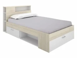Cama con canapé 120x190 cm en color natural y blanco + somier + colchón - LEANDRE Cama Con Almacenaje|Cama Infantil