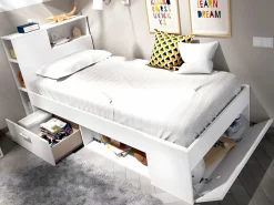 Online Vente-unique Cama con compartimentos 90 x 190 cm LEANDRE - Color: Blanco