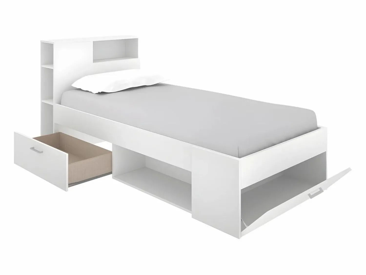 Online Vente-unique Cama con compartimentos 90 x 190 cm LEANDRE - Color: Blanco