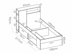 Online Vente-unique Cama con compartimentos 90 x 190 cm LEANDRE - Color: Blanco