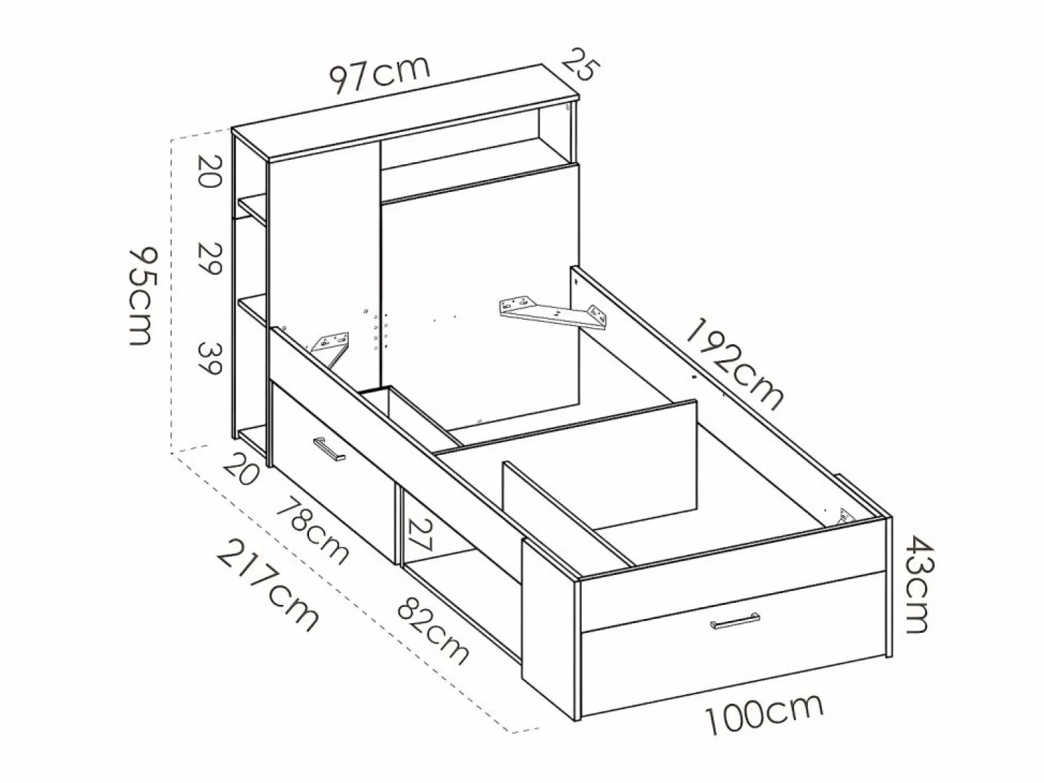 Online Vente-unique Cama con compartimentos 90 x 190 cm LEANDRE - Color: Blanco