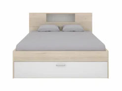 Outlet Cama con compartimentos 140 x 190 cm color natural y blanco + somier - LEANDRE Cama Con Almacenaje|Cama Adulto