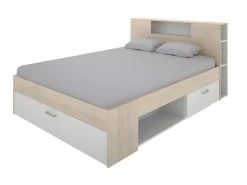 Outlet Cama con compartimentos 140 x 190 cm color natural y blanco + somier - LEANDRE Cama Con Almacenaje|Cama Adulto