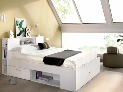 Vente-unique Cama con compartimentos 140 x 190 cm color + somier + colchón - LEANDRE