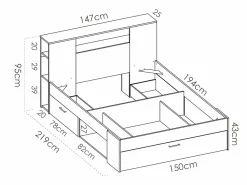 Vente-unique Cama con compartimentos 140 x 190 cm color + somier + colchón - LEANDRE