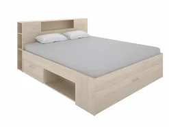 Vente-unique Cama con compartimentos 140 x 190 cm color natural + somier + colchón - LEANDRE