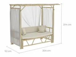 Sale Cama con dosel de exterior en rama de teca y lona - Tika Tumbona