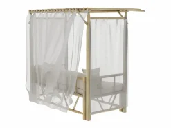 Sale Cama con dosel de exterior en rama de teca y lona - Tika Tumbona