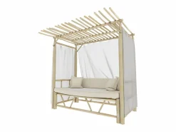 Sale Cama con dosel de exterior en rama de teca y lona - Tika Tumbona