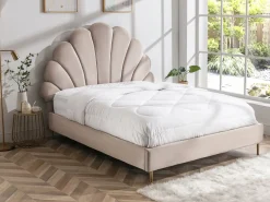 Cama con forma de concha de 140 x 190 cm en terciopelo + colchón - LIVAYA Cama Terciopelo