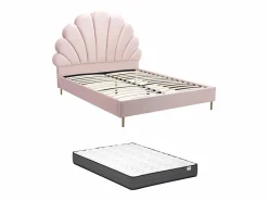 New Cama con forma de concha de 140 x 190 cm en terciopelo + colchón - LIVAYA Cama Terciopelo