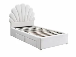 Best Vente-unique Cama concha 90 x 190 cm con 2 cajones en terciopelo + colchón - MOANA Blanco