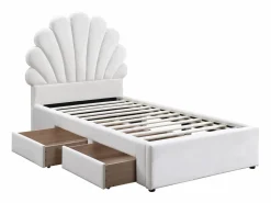 Best Vente-unique Cama concha 90 x 190 cm con 2 cajones en terciopelo + colchón - MOANA Blanco