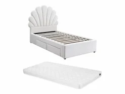 Best Vente-unique Cama concha 90 x 190 cm con 2 cajones en terciopelo + colchón - MOANA Blanco