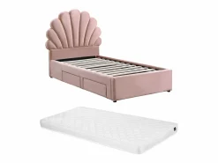 Discount Vente-unique Cama concha 90 x 190 cm con 2 cajones de terciopelo + colchón - MOANA Rosa