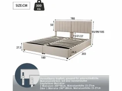 Outlet Cama contenedor 180 x 200 cm/2 x 90 x 200 cm con cabecero - cama modular - apertura lateral - tejido de lino - Cama Con Canapé|Cama Con Almacenaje
