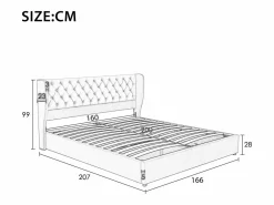 Clearance ModernLuxe Cama contenedor acolchada de terciopelo 160x200 cm con somier de láminas - Beige