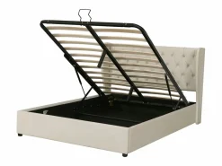 Clearance ModernLuxe Cama contenedor acolchada de terciopelo 160x200 cm con somier de láminas - Beige