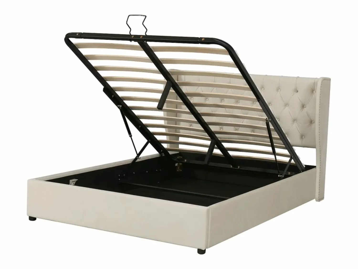 Clearance ModernLuxe Cama contenedor acolchada de terciopelo 160x200 cm con somier de láminas - Beige