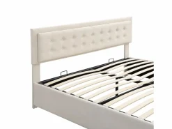 ModernLuxe Cama contenedor acolchada 160x200cm en terciopelo - con cajón y somier - Beige (sin colchón)